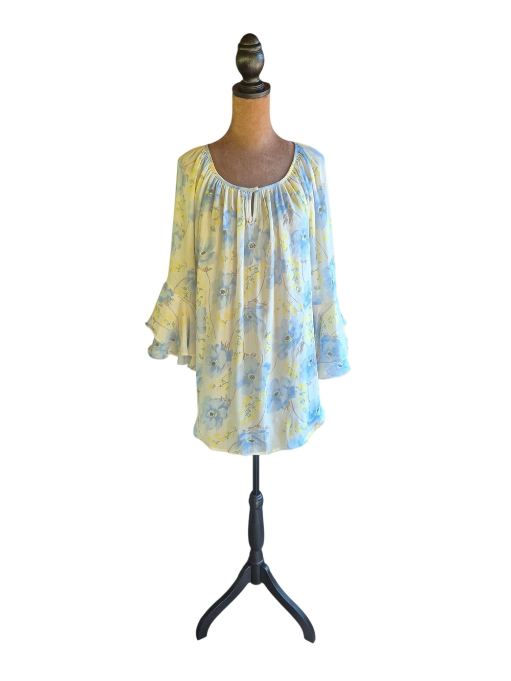 Chaps Light Yellow & Blue Floral Peasant Tunic